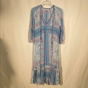 ZARA WOMENS BLUE PURPLE PAISLEY BOHO MIDI DRESS FLOWY SMALL 1821/046/400/S